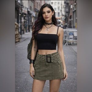 Urban Outfitters belted mini cargo skirt faded green street,punk ,micro mini S
